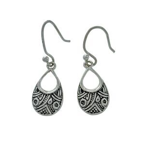 Estate Sterling Silver 925 Oxidized Pattern Teardrop Dangle Earring